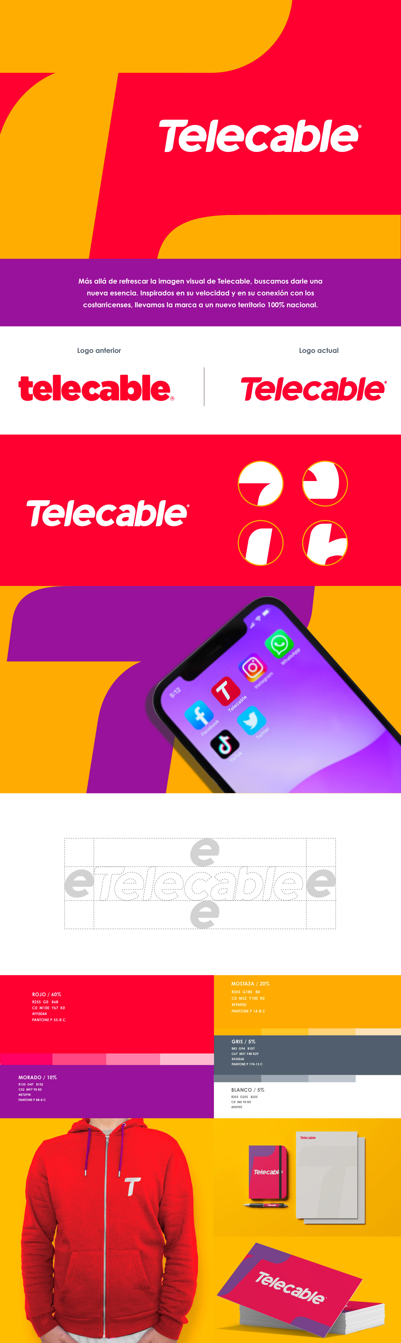 Nuevo logotipo de Telecable en blanco, sobre rojo y amarillo